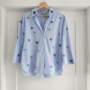 Zara Baby Blue Jewel Poplin Shirt - Large